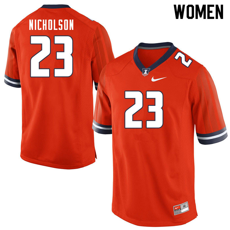 Women #23 Tahveon Nicholson Illinois Fighting Illini College Football Jerseys Sale-Orange